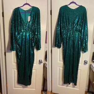 NWT Eloquii emerald green sequin dolman sleeve maxi dress